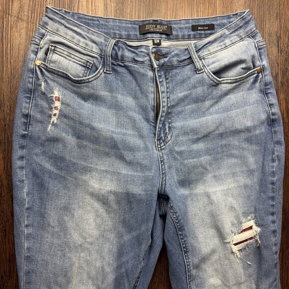 Judy Blue Bootcut Jeans Destroyed Plaid Light Wash Women’s Size 16W - Picture 3 of 12